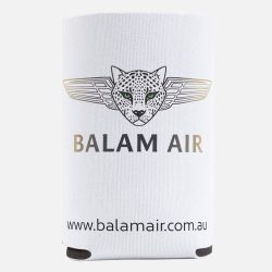 Balam Air Stubby Bottle Cooler with Logo and website details