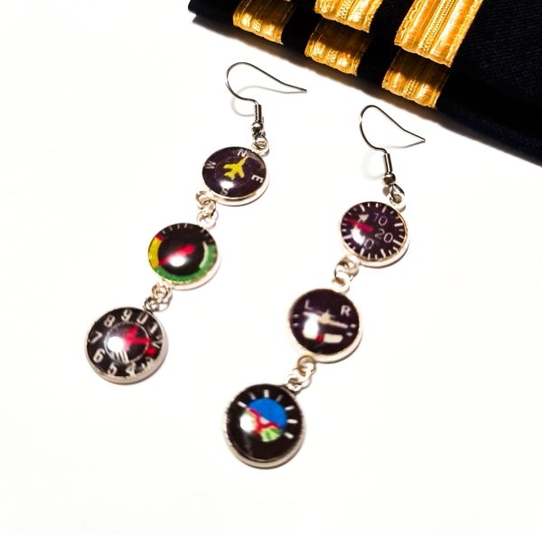 aviation earrings with 6 pack flight instruments