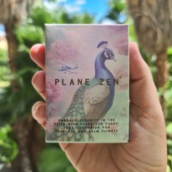 Plane Zen Fear of Flying Positive Affirmation Cards: A serene sky-blue card with calming AI-designed visuals, providing reassurance and support for overcoming fear of flying and turbulence.